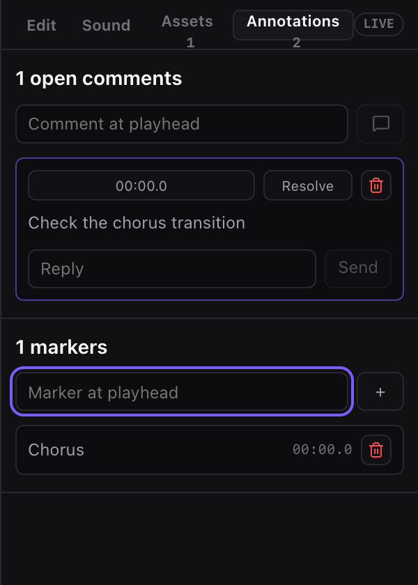 Miao Annotations panel with comments and markers