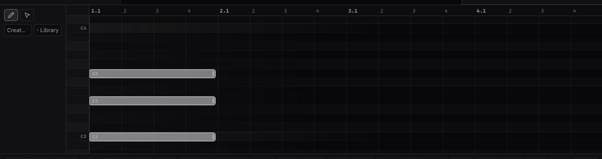 Miao piano roll showing chord-generated MIDI notes