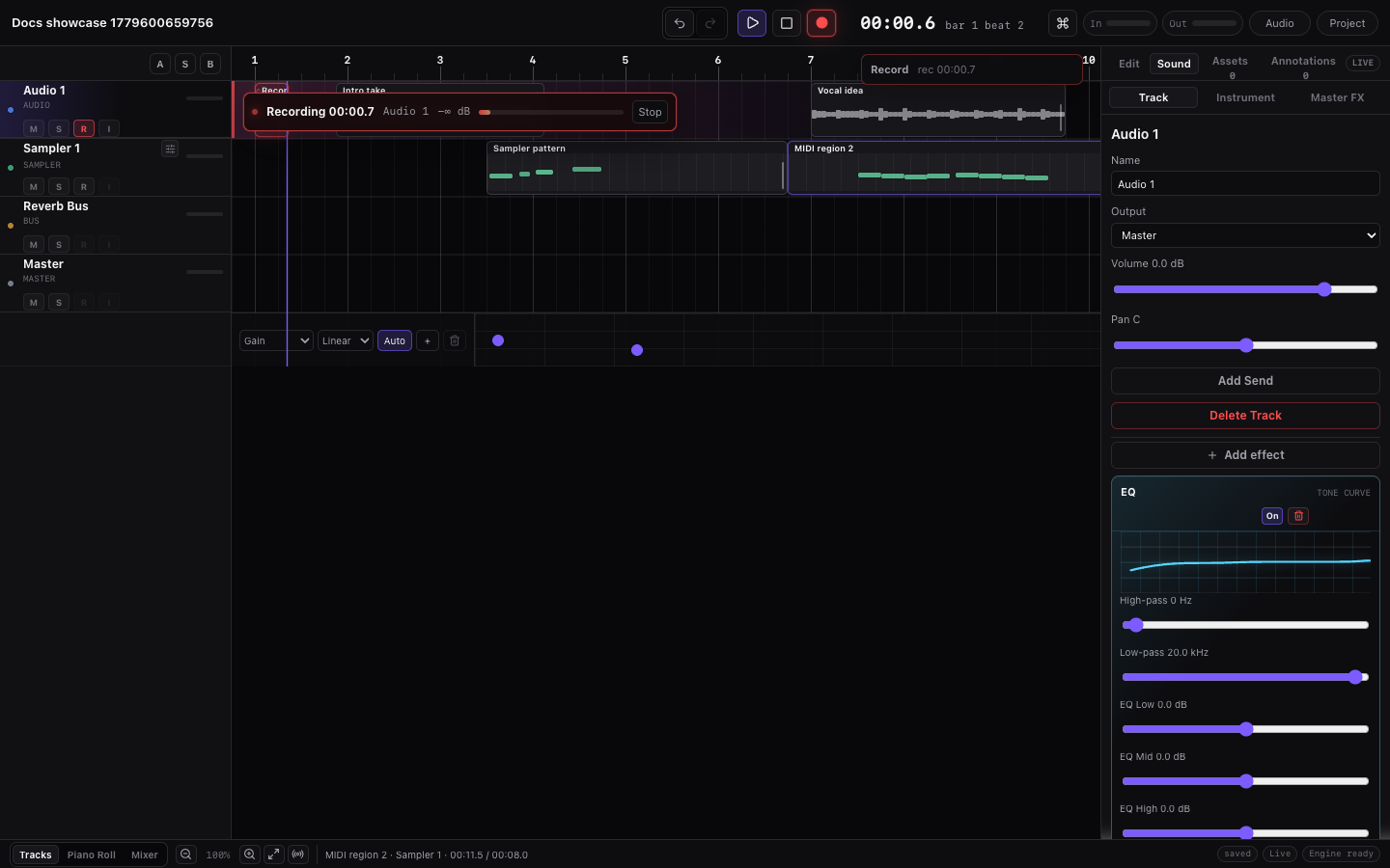 Miao recording with live transport and recording strip