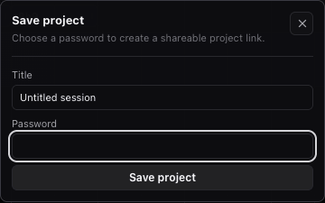 Miaou Save project dialog with project title and password fields